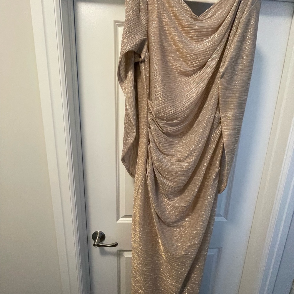 Elegant Gold Draped Evening Dress